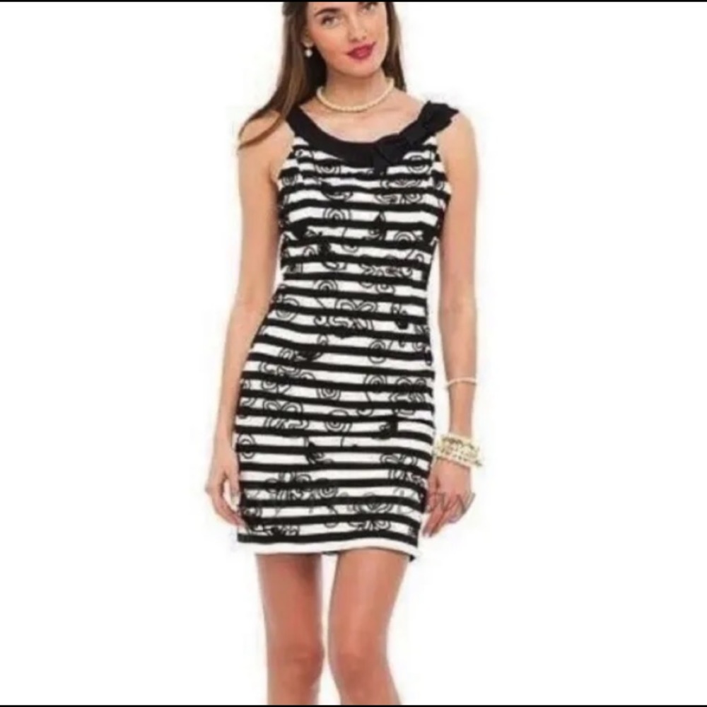 LILLY PULITZER PHOENIX BLACK‎ SWIZZLE STRIPE DRESS EMBROIDERED SZ 4 $278.